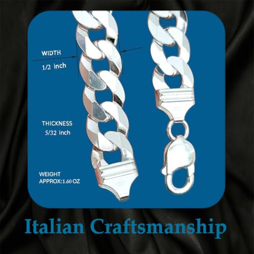 925 Sterling Silver Cuban Link Chain, Italian-Made Solid Chain Bracelet and Necklace for Men & Women - (Premium Leather Gift Box Included)2