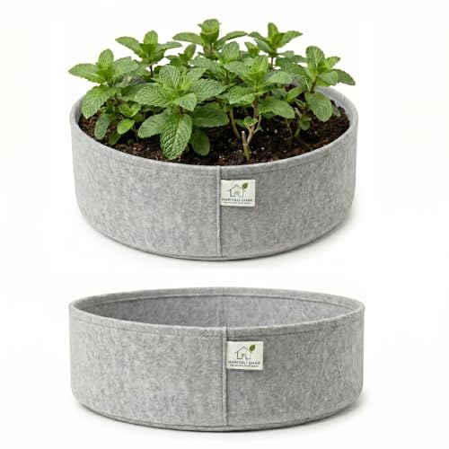Image of 400 GSM Geo Fabric Round Grow Bags 18x6 Inch, Grey Planting Bags for Terrace and Kitchen Gardening Pack of 2