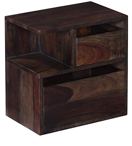 Image of DEMIWALL Solid Sheesham Wood Bedside Table | Wooden Bed Side Tables with Drawer | Nightstand Side Table for Bedroom | Night Stand End Table with 2 Drawers & Shelf Storage for Home | Walnut Finish