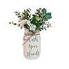 Wash Your Hands Mason Jar Hand Painted and Distressed Mason Jar Decor Pint 16 oz Regular Mouth White Mason Jar Artificial Flower Arrangement Rustic Farmhouse Mason Jar Bathroom Decor for Shelf