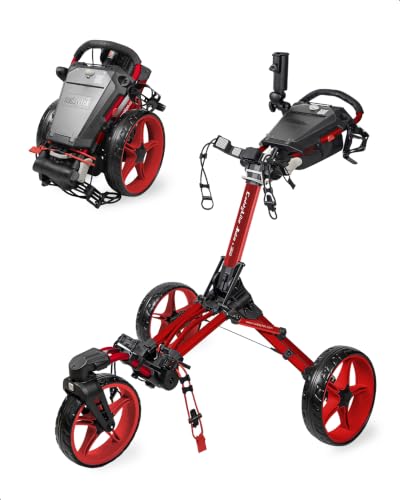 Caddytek CaddyLite Auto+360 Golf Push Cart - 4 Wheel Lightweight Foldable Golf Pushcart with Auto Folding, 360° Swivel Front Wheel, Aluminum Frame, EVA Wheels, Foot Brake, Umbrella & Drink Holder