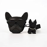 Cool Silicone Bull Dog Puppy Cartoon Animals Headphone Case Compatible with Airpods2 and Airpod Headphones Funny Cover with Dog Keychian for Boys Girls Teenager Best Gift (Black Bull Dog 1/2)