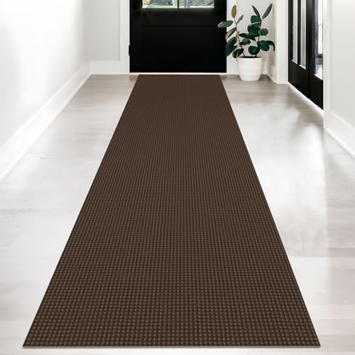 KOZYFLY Long Runners for Hallways 2.6x12 ft Washable Kitchen Runner Non Slip Rubber Backed Hallway Rugs Cotton Entryway Runner Rug Floor Carpet for Indoor Hall, Backdoor, Kitchen, Reddish Brown/Coffee