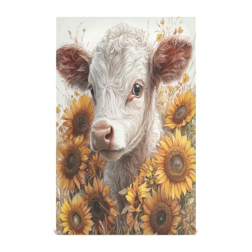 STAYTOP Sunflowers and Highland Cows Kitchen Dish Towel Set,1Pcs Drying Kitchen Towels Tea Towels Gift Set for Drying Cleaning Cooking Baking