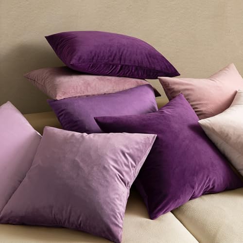 Image of MIULEE Pack of 2 Velvet Pillow Covers Decorative Square Pillowcase Soft Solid Cushion Case for Sofa Bedroom Car 24 x 24 Inch 60 x 60 cm Eggplant Purple