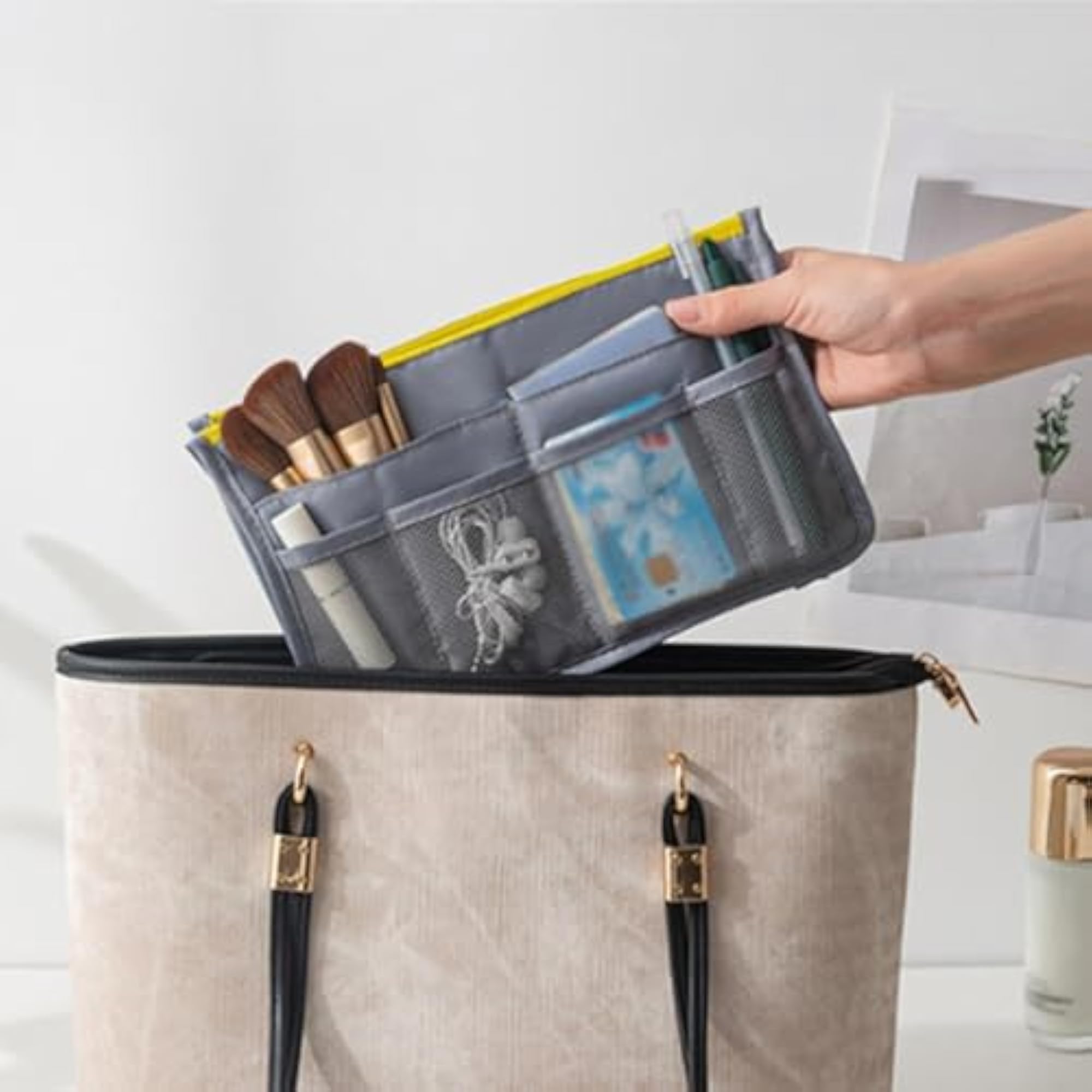 Travel Mesh Toiletry Bag for Bathroom & Business Trip, Grey