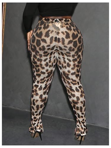 Floerns Women's Plus Size High Waist Sheer Tights Marble Print Split Hem Long Pants4