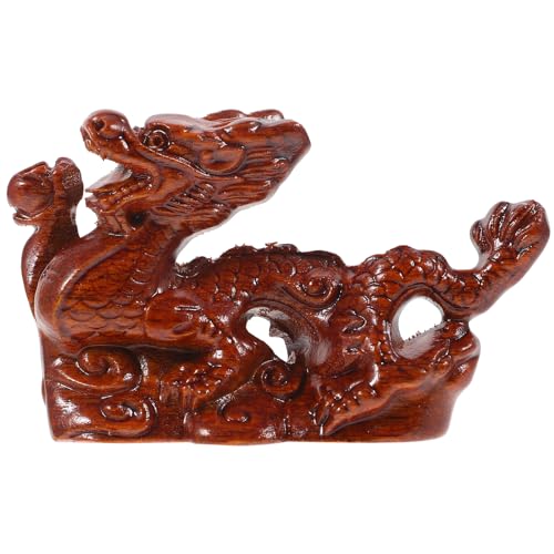 Baluue Statue De Dragon Chinois en Bois 3.94 Pouces Décoration Feng Shui 2024 Ornement Compact pour Bureau Et Maison Sculpture Élégante De Table