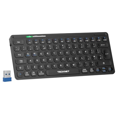 TECKNET Mini Wireless Keyboard 2.4GHz Compact Keyboard Portable UK Layout Small Keyboards Ultra Slim USB Keyboards Wireless for Computer Laptop with 10 months Battery Life(Black)