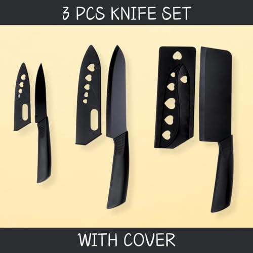 Image of 3 Piece Stainless Steel Professional Kitchen Knife Set /Meat Knife /Chef Knife with Non-Slip Handle Sharp Manual Sharpening for Home Kitchen, High Carbon Stainless Steel Knife Set (Black)