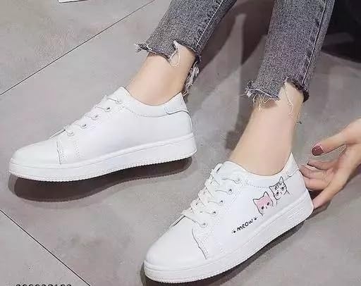 Image of Lightweight Breathable Sports Sneakers for Women Meow White