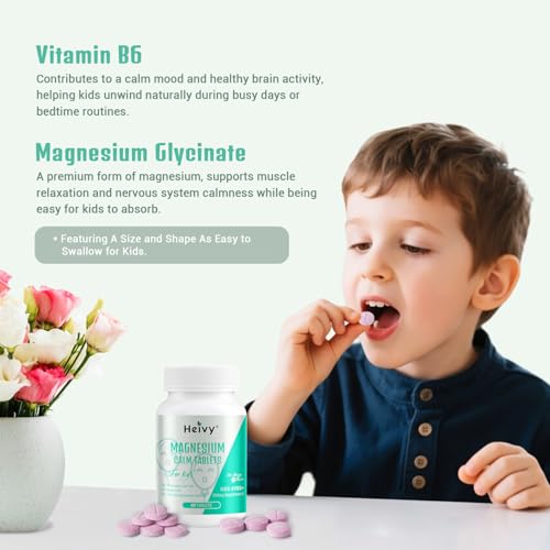 Image of Heivy Kids Magnesium Glycinate 100mg & Vitamin B6, Age 4+ (60 Servings)