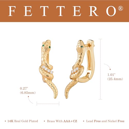 FETTERO Hoop Earrings for Women, 14K Gold Plated Lightweight Huggie Leaf Snake Bar Gold Hoops, Hypoallergenic Gold Earrings for Women Ear Piercing Jewelry