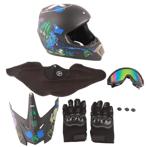 Master Youth Casco Moto Motocross Adolescente Casco Sci Scooter ATV per Ragazzi e Ragazze Four Seasons Terrain con Occhiali e Guanti (M)