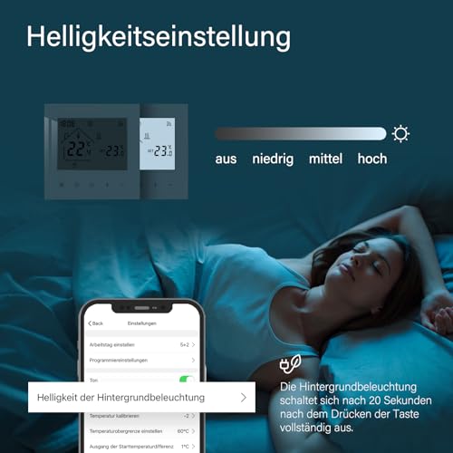Beok WiFi Raumthermostat Fußbodenheizung, Wasser Heizungsthermostat Smart Home Thermostate Fussbodenheizung Thermostat Digital Unterputz Kompatibel Alexa, Google Home, 3A 230V TDR89W-WIFI-WP Weiß