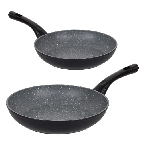 FORGECROSS Sartenes de cocina de aluminio prensado forjado antiadherente de inducción de mármol negro y gris (2 piezas sartenes)