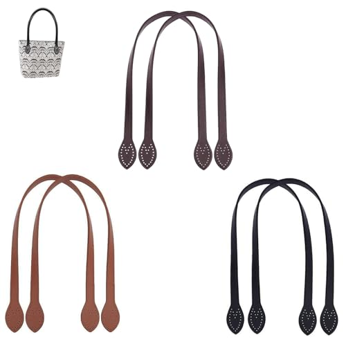 NUWIQ 6 asas de cuero para bolso de mano, asas de cuero con agujeros en forma de oreja, asa de bolsillo de piel sintética, para bolsos de ganchillo, bolso de la compra, 3 colores