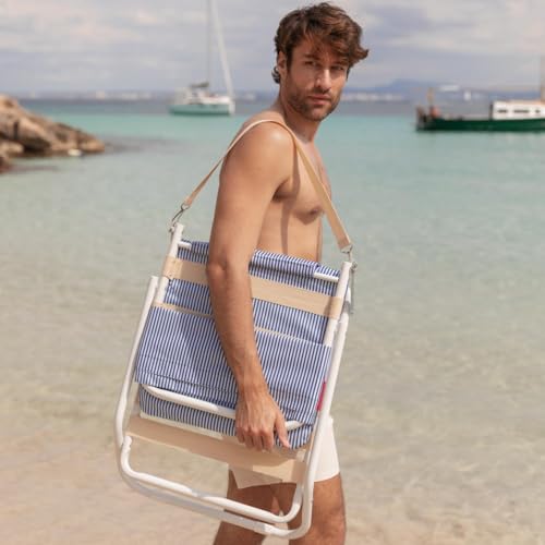 Flamingueo Leichter Strandstuhl, Faltbar, Tragegriff, Polyester- und Aluminium-Gewebe, Gepolstertes Kissen, 62 x 51,5 x 49 cm