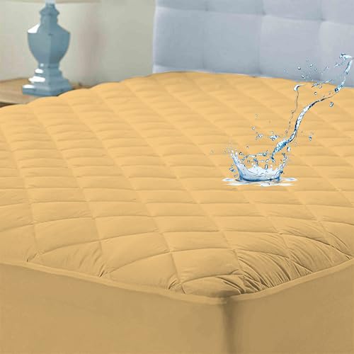 Image of Ayka 100% Waterproof Cotton Quilted Mattress Protector King Size Breathable Hypoallergenic Noiseless Ultra Soft Fitted Bed Protector 72x72 inch Mattress /Bed Cover (King 72x72 inch | 6x6 ft, Beige)