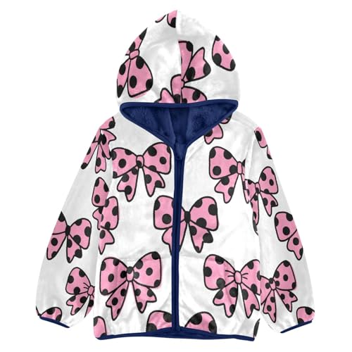 Pink Polka Dot Bow Pattern_1 Toddler Fleece Jacket Girl Boys Hooded Fleece Jacket Coat Warm Outwear Zip-up 3-10T