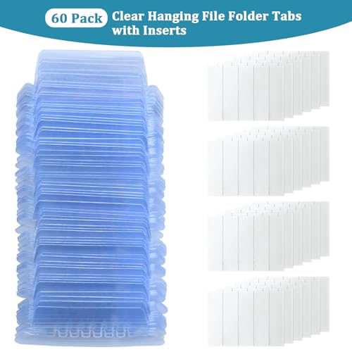 Abas de pasta de arquivo, 60 abas de arquivo transparentes para pendurar e 120 inserções de 5 cm de