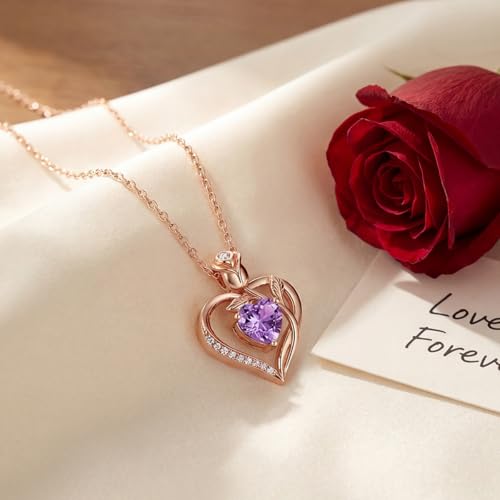 Image of Heart Birthstone Necklace for Women I Love You
