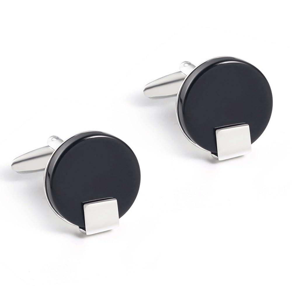 Gemelos redondos negros de circonio for hombre, decoración gemelos camisa francesa