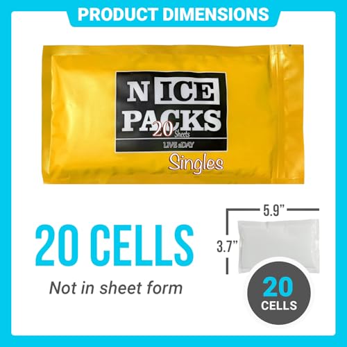 Image of Nice Packs Reusable Dry Ice Packs for Cooler & Lunch Boxes, 20 Single Cells | 20 Long Lasting Flat Ice Pack Sheets - Flexible Freezer Packs for Shipping Frozen Food, Ice Blankets for Food