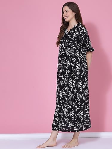 Image of OOMPH! Cotton Blend Nighty for Women's | Night Gown | Nighty | Nightdress | Maxi Dress | Sleepwear | Gown for Women | Nighties | Sleepwear