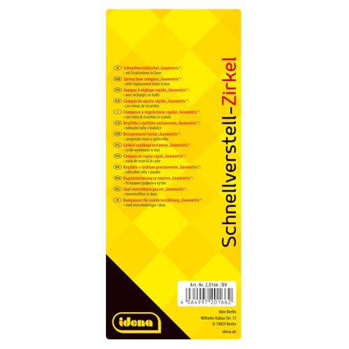 Idena 20166 - Zirkel Style Geometric mit Mitteltriebrad, Schnellverstellzirkel im Etui, inkl. zwei Ersatzminen in Dose