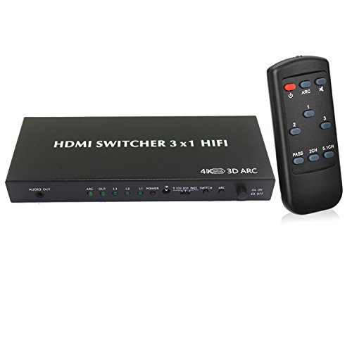 BSTUOKEY HDMI V1.4 Switcher HiFi 3 in 1 Out HDMI Audio Extractor Splitter with Audio Output Stereo Optical SPDIF RCA L/R Audio Out 4K 3D 1080P