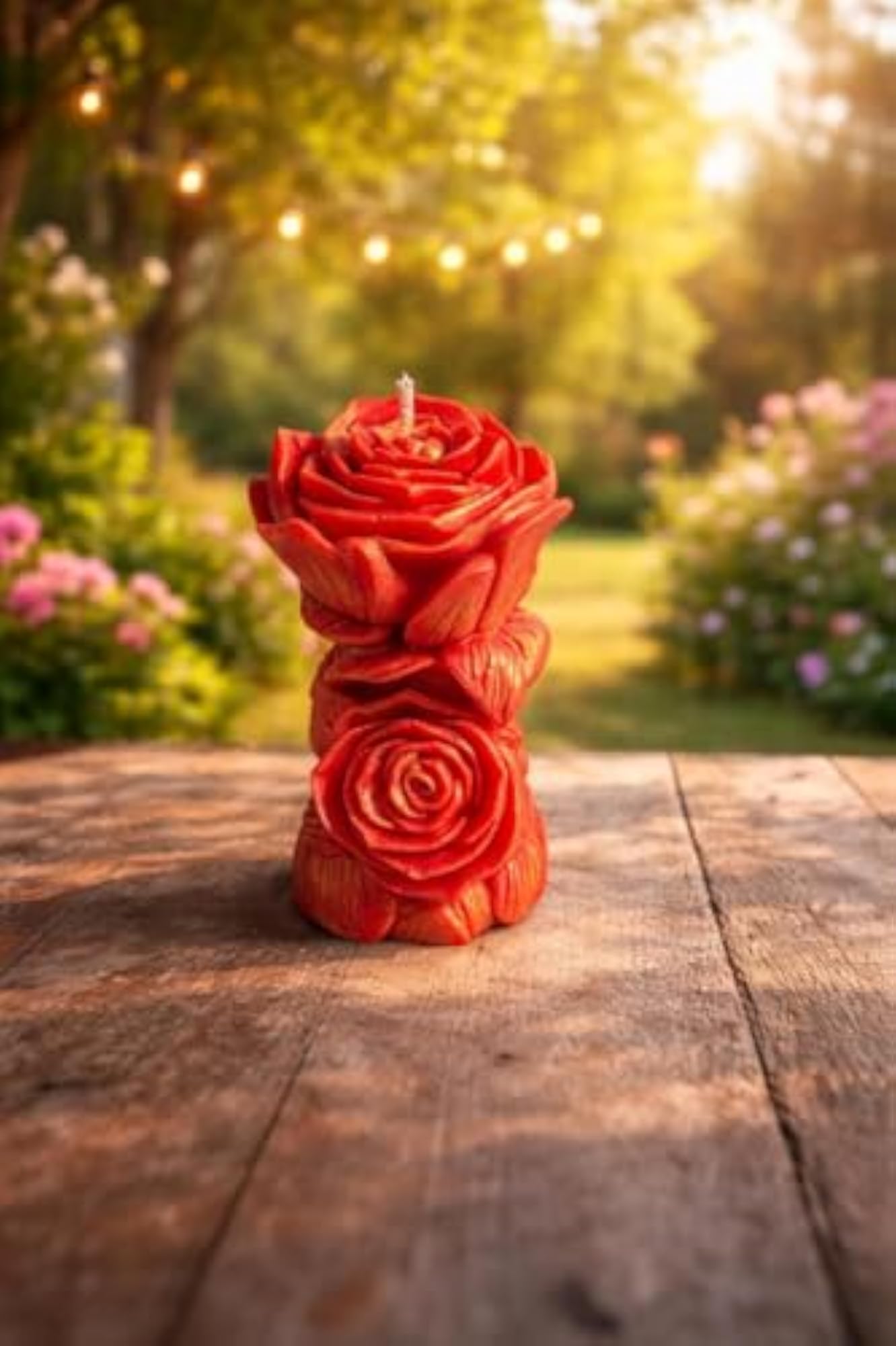 Handcrafted Red Rose Pillar Candle, Floral Decorative