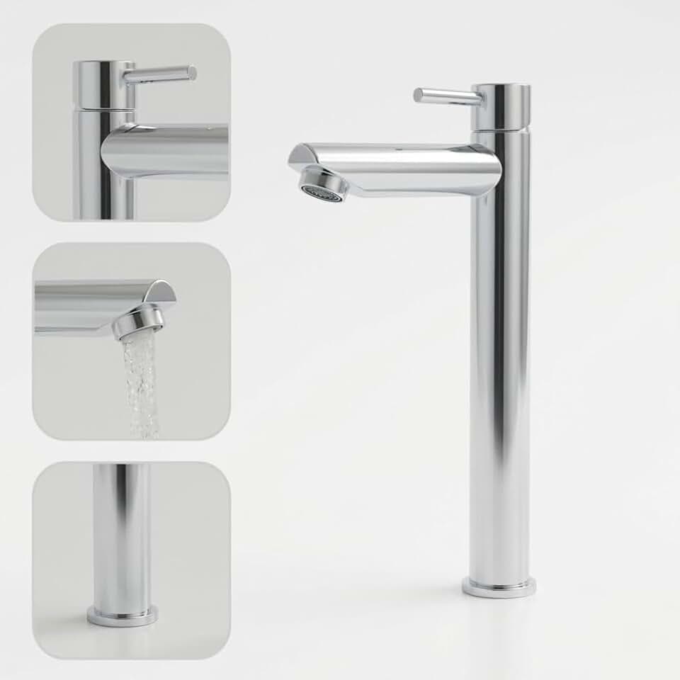 Elegance Torneira Para Banheiro De Mesa Bica Alta 1/4 de Volta Aço Inox 304 Aço Escovado