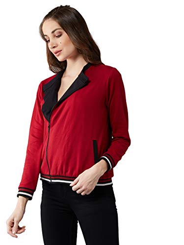 Image of Dolce Crudo Women's Maroon Round Neck Full Sleeves Solid Double Breasted Regular Length Jacket