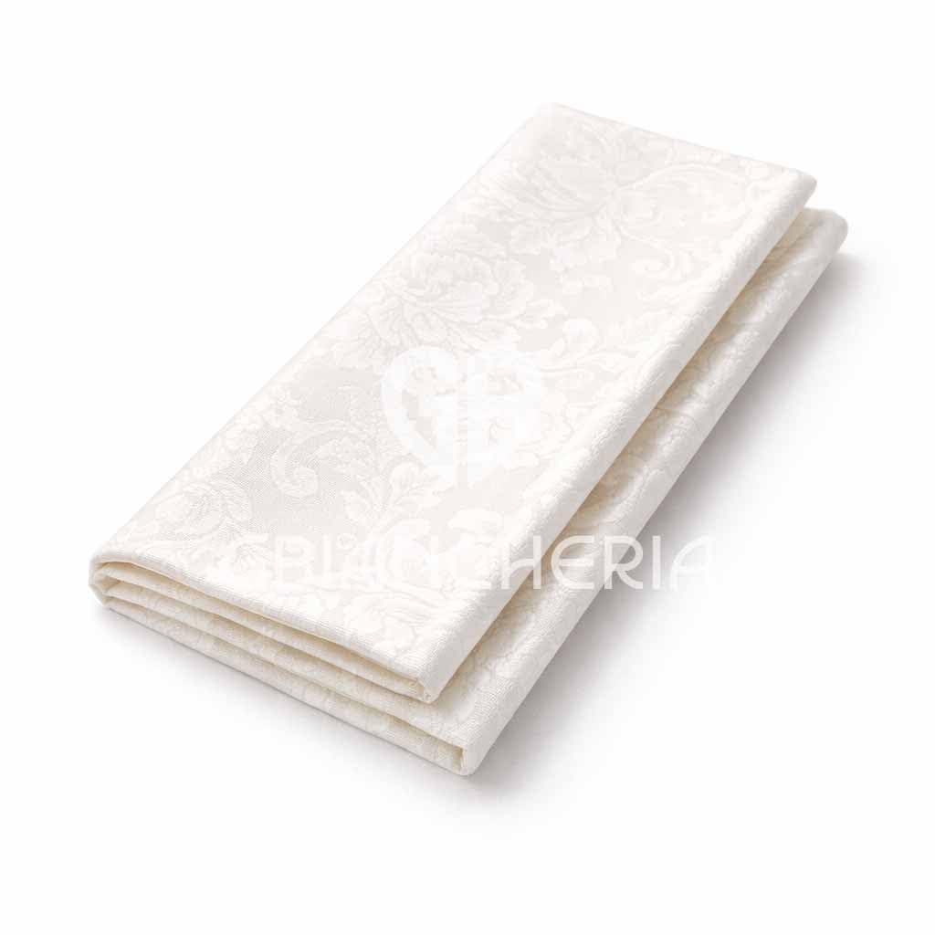 GBiancheria Tovaglia Elegante in Fiandra di Cotone Damascata, Stile Classico AVORIO 100% Made in Italy (Set 6 Tovaglioli 50x50cm)