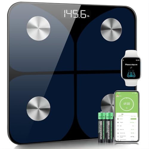 Bilancia Pesapersone Digitale Professionale Impedenziometrica Senza Fili Intelligente per IOS &Android Integrata con 13 Indici di Misurazione Massa Grassa,Massa Magra e Metabolismo Basale,26*26cm, Blu