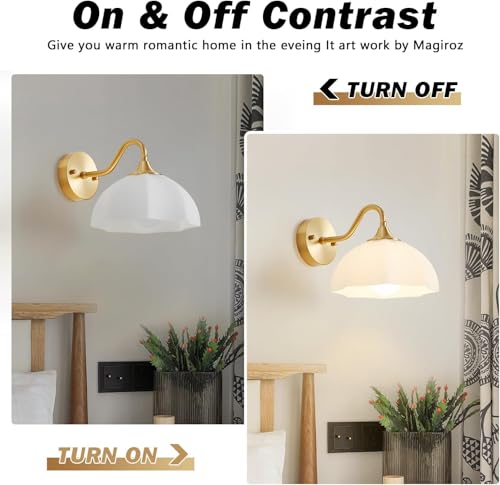 Image of Gold Wall Sconce Set of 2 Mid Century Modern Wall Mount Light Hardwired Sconces Wall Lighting with Milky White Glass Shade Indoor Bedside Sconces Wall Lamp for Living Room Hallway MWL02-2A