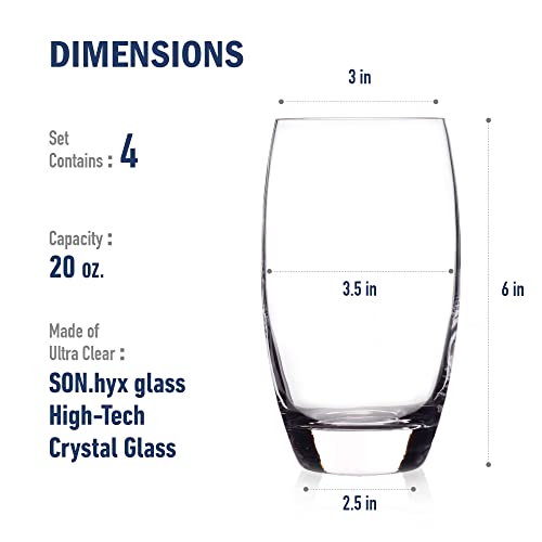 Luigi Bormioli Crescendo 20-Ounce Tumblers, Set Of 4, Crystal Son-Hyx Glass, Made In Italy. #TOP1