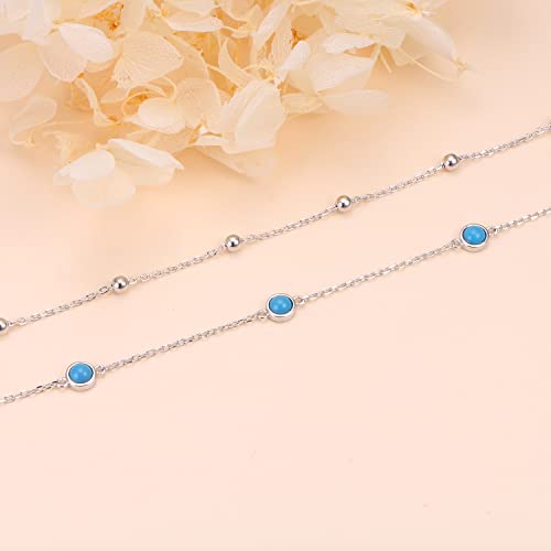 Image of Flyow Anklet for Women S925 Sterling Silver Adjustable Foot Beaded Heart Charm Ankle Bracelet Anklets Jewelry