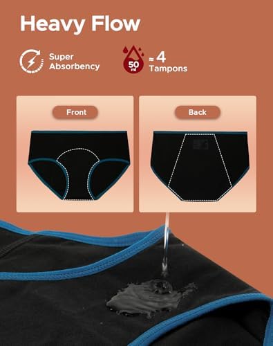 INNERSY Women's Cotton Period Underwear Heavy Flow Leakproof Panties Menstrual Hipster 3-Pack(Contrasted Black,Large) - 3