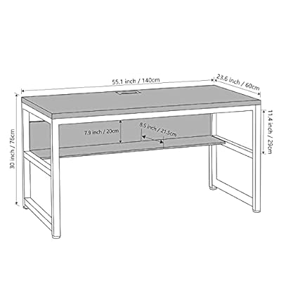 TOPSKY Computer Desk with Bookshelf/Metal Hole Cable Cover 1.18" Thick Desk (55", Oak Brown) 41D35fuLLWS. SS400