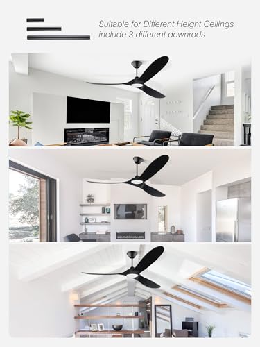 Image of 70 inch Black Large Outdoor Ceiling Fan with Light, Wood Modern