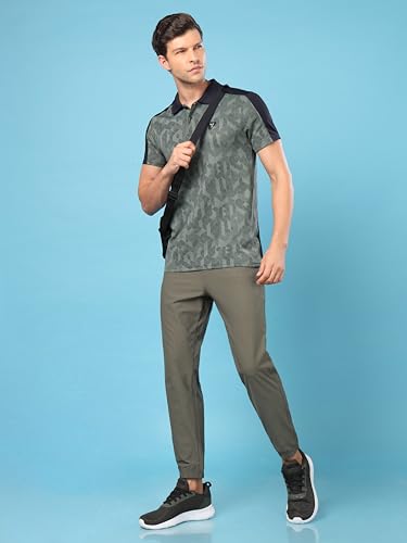 Image of TECHNOSPORT Men's Slim Fit Polyester Sporty Print Athleisure Polo T-Shirt with Half Sleeve, Moisture Wicking and Quick Dry