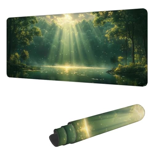 Tapis de Souris de Jeu Vert Tapis Souris XXL 500 x 250 mm, Sous Main Bureau Forêt Mouse Pad avec Base en Caoutchouc antidérapante Étanch à Bords Cousus, pour Travail, Jeux, Bureau, Maison Decor H-7076