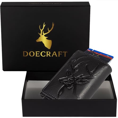 Image of Men's Genuine Leather RFID Wallet | Premium Slim Red Wallet for Men with Deer 3D Print | 8 Card Slots Secure and Durable Design | Casual Stylish | Formal & Gifting Use, Black and Silver