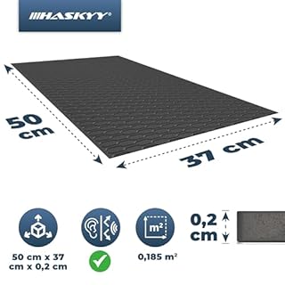 HASKYY Piastre in alluminio butilico da 2 mm, 1,11 m², 500 x 370 mm, 6 x tappetini isolanti neri, autoisolanti per auto, isolamento acustico e isolamento acustico