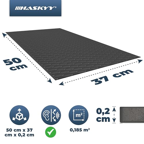 HASKYY 2mm Alubutyl Platten 1,11m² 500x370mm 6x Schwarz Anti Dröhn Dämmmatte selbstklebend Auto Dämmung - KFZ Lärmschutz, Schalldämmung und Schallschutz