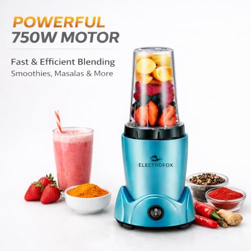 Image of Electrofox Belndo+ 2 Jar Bullet Nutri 750 W Juicer Mixer Grinder (2 Jar Nutri Blendo+ | 2 Jars | Aqua Blue) 2 Year Warranty