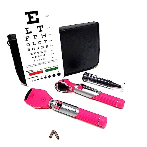 A2Z Scilab - Mini Otoscope - Portable Ear Light and Exam Kit for Home & Professional Use -3X Magnifying Fiber Optic Scope with Spare Tips, Bulb, & Carrying Case - Pocket Diagnostic Equipment (Pink)