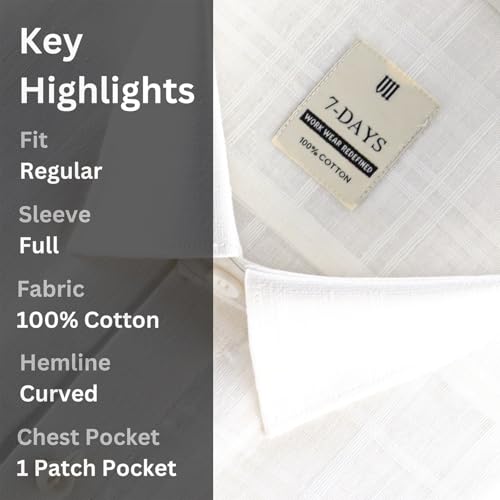 Image of 7-DAYS Men's Premium Formal Shirts - Regular Fit, Full Sleeve, 100% Pure Cotton, Self-Design, with Pocket - Stylish Office Shirts for Men